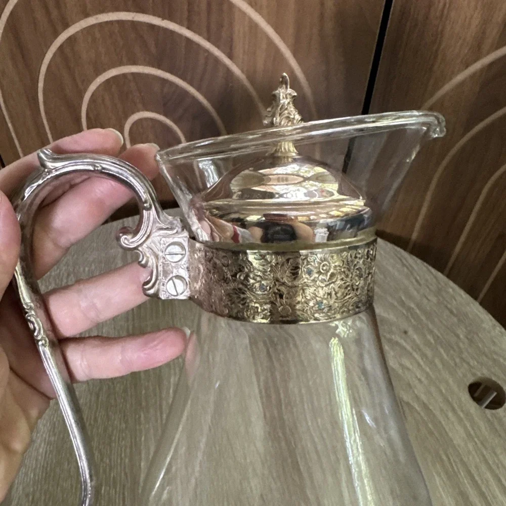 Vintage Silverplated Glass Coffee Tea Carafe Decanter Wine Pitcher 1960s